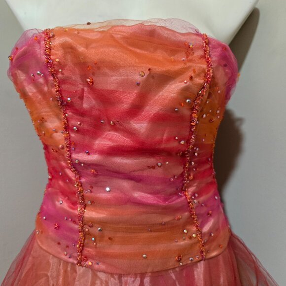 3/4 (fits modern 00) Customized Y2K Vintage De Laru Pink/Orange Tulle Gown Dress - Picture 2 of 7